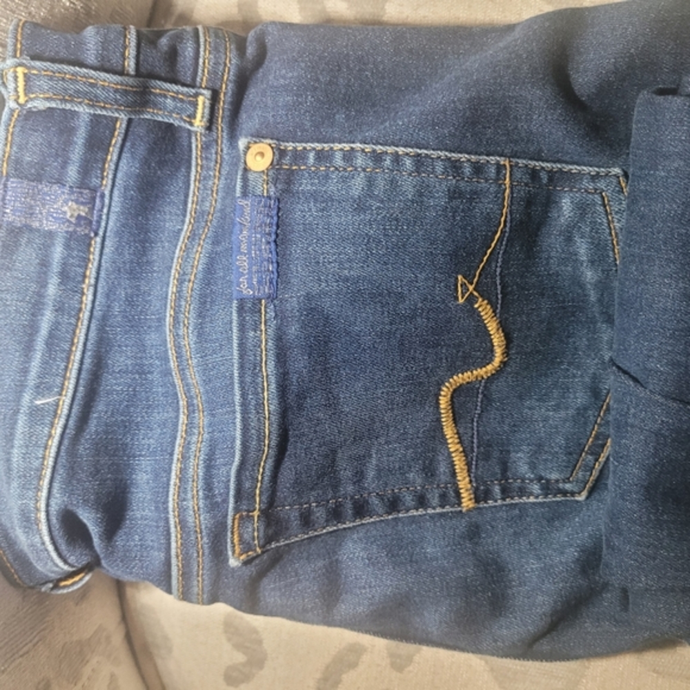 7 For All Mankind Gwenevere Blue Waters Mid Skinny Frayed Denim Jean - Picture 3 of 11